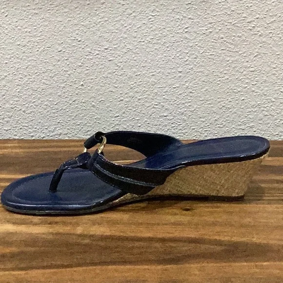 Preowned Lilly Pulitzer Wedge Sandals Dark Blue Size 7.5 (Item#S041) - Picture 6 of 9